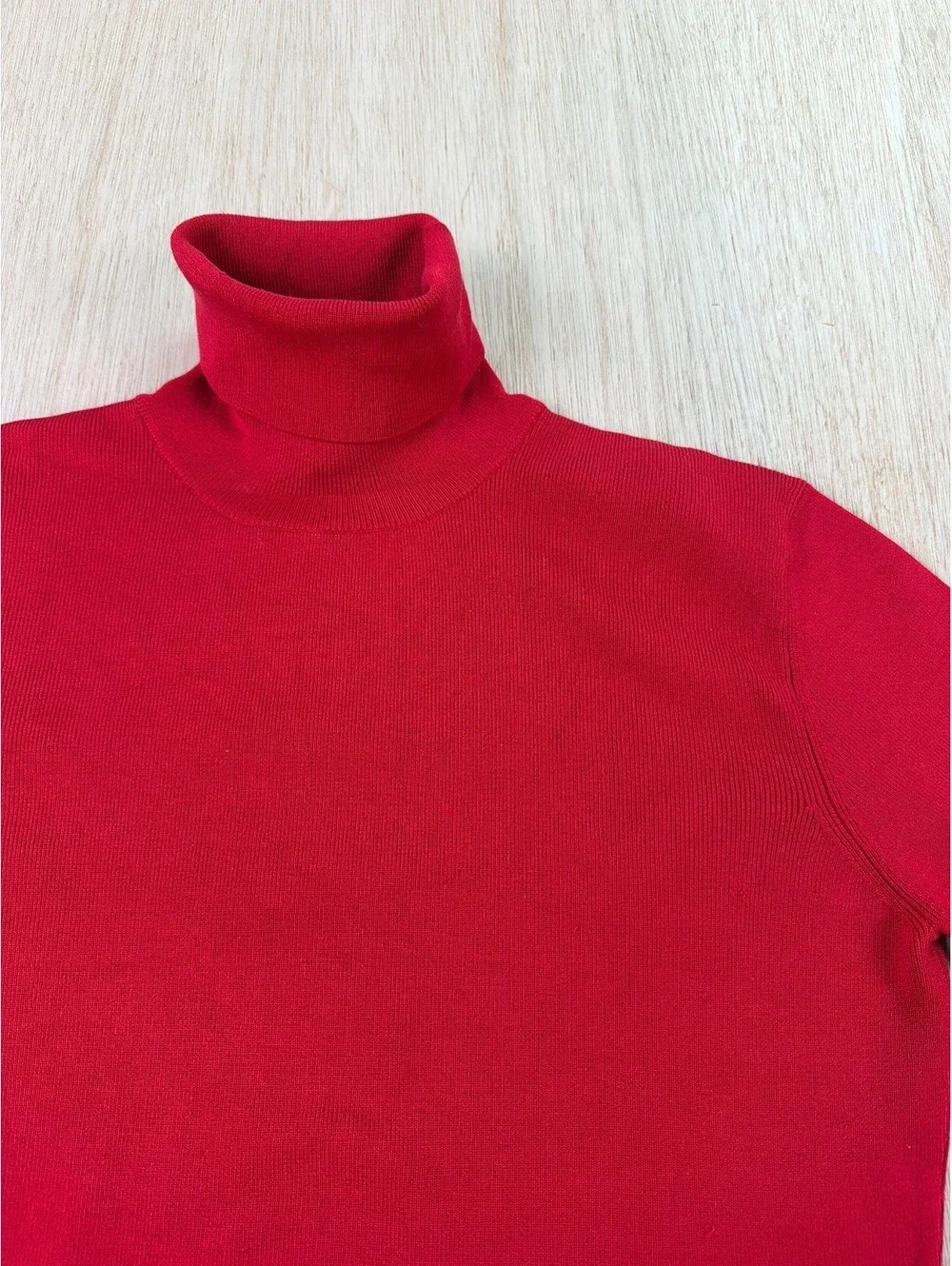 Exhibit A Red Silk Blend Turtleneck Sweater w/ Tie Waist Size Medium